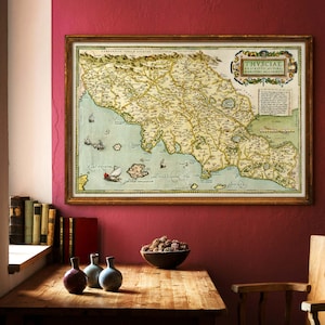 Mapa de Toscana en 6 tamaños de hasta 60x40″ (150x100cm), mapa vintage de la Toscana italiana de 1570, impresiones de alta resolución en papel mate de calidad de galería