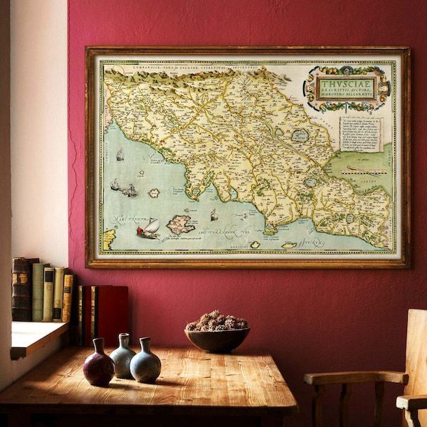 Vintage Karte von Toskana in 6 Größen bis zu 60x40″ (150x100cm), Vintage Karte Toskana 1570, hochauflösende Drucke auf mattem Papier in Galeriequalität