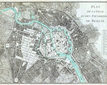 ベルリン地図 1788、ドイツのベルリンの古地図、最大 36 x 24 インチ
