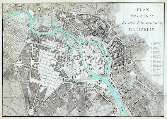 ベルリン地図 1788、ドイツのベルリンの古地図、最大 36 x 24 インチ