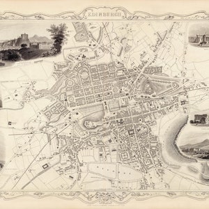 Carte d'Édimbourg en 1851, carte vintage d'Édimbourg, en Écosse, en haute résolution, affiche jusqu'à 36 x 24 po. (91 x 61 cm) Affiche du plan des rues du vieil Édimbourg