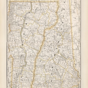 New Hampshire & Vermont State Map 1891, Alte Karte von Vermont und New Hampshire in hochauflösender Drucke bis zu 61 x 91cm NH VT Karte