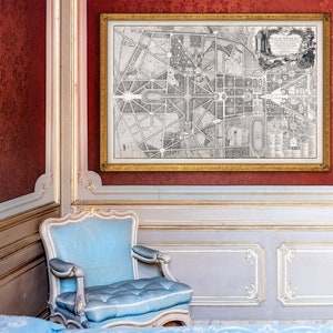 Mapa de Versalles en 6 tamaños de hasta 60x40″ (150x100 cm) Antiguo plano barroco de los jardines y la ciudad de Versalles, París (1746) en impresiones de alta resolución