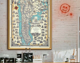 マンハッタンの地図（ニューヨーク市）7サイズ（40x53インチ、100 x