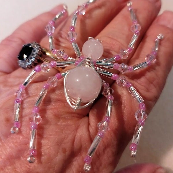 Pet Spiders -Rose Quartz is looking for a home - beads and wire