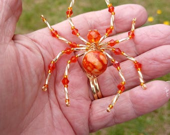 NEW Orange Blossom Spider is looking for a home - Halloween, Goth, Pagan - beads and wire