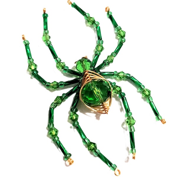 Green Goddess Spider is looking for a home - Halloween, Goth, Pagan - beads and wire