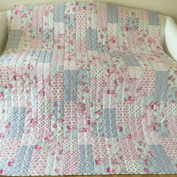 Rosie Boudoir Slipper Roses Shabby Chic Large Lap Quilt Throw Handmade Home Made Quilt 61 x 76 inches Free Shipping Canada and USA