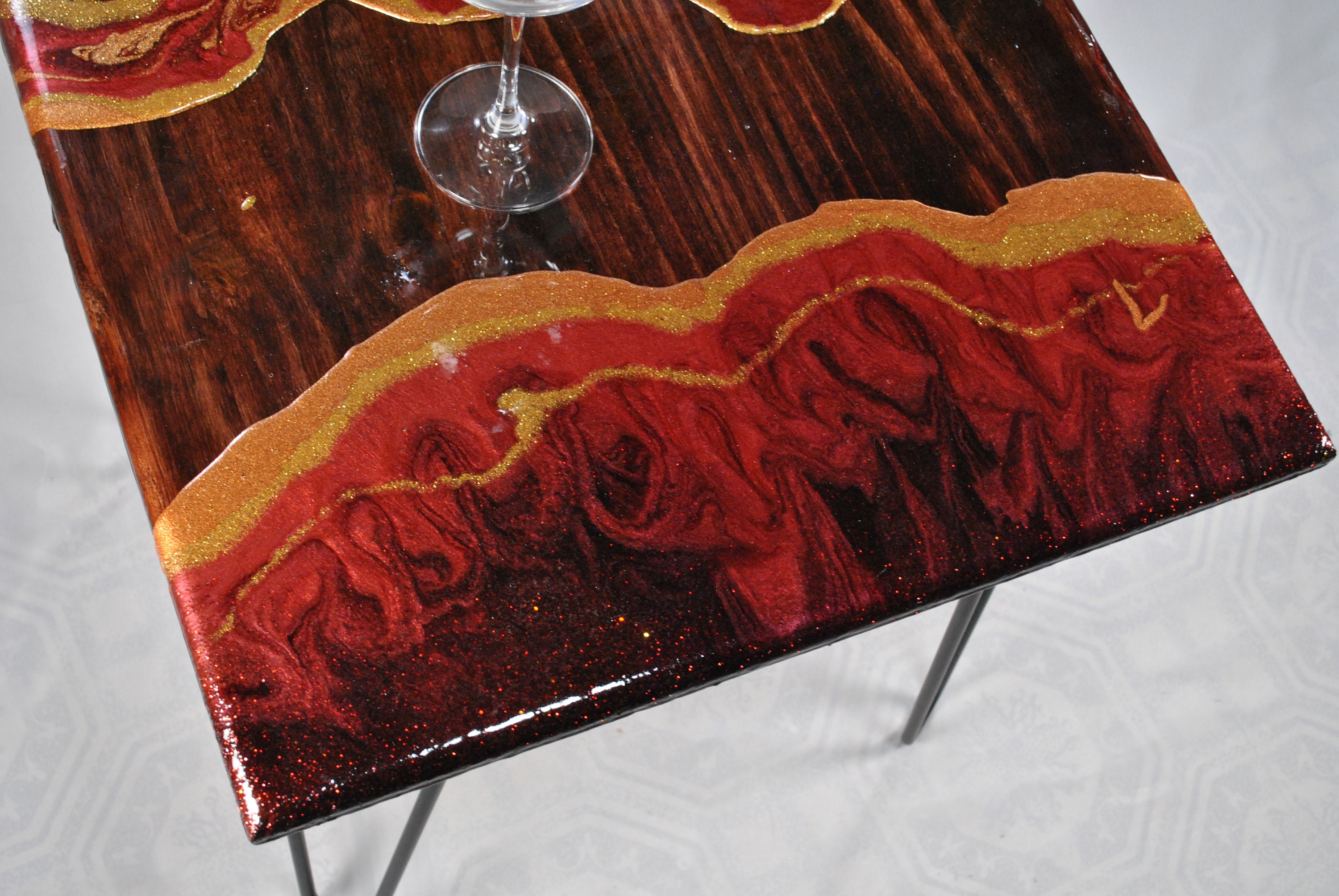 Small Epoxy Side Table Mahogany and Magma Epoxy End Table | Etsy