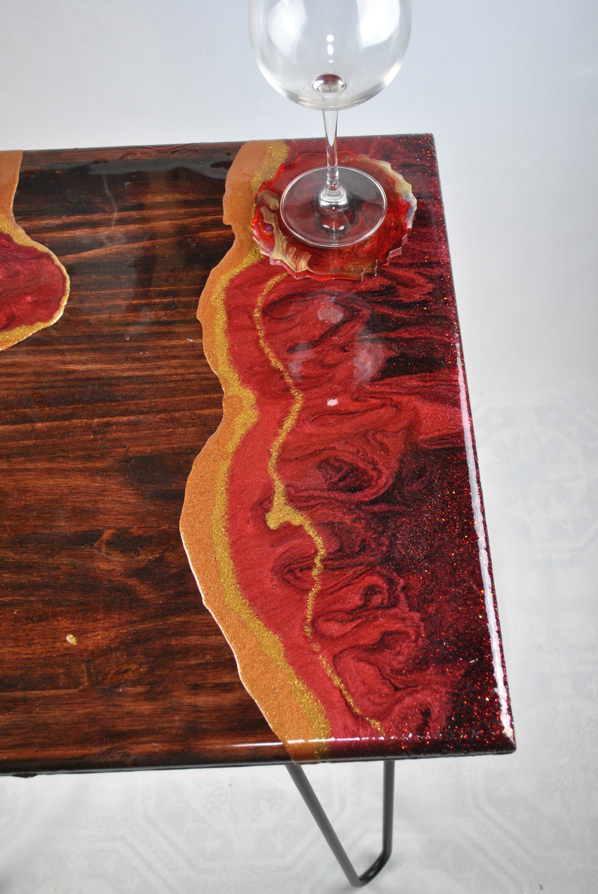 Small Epoxy Side Table Mahogany and Magma Epoxy End Table | Etsy