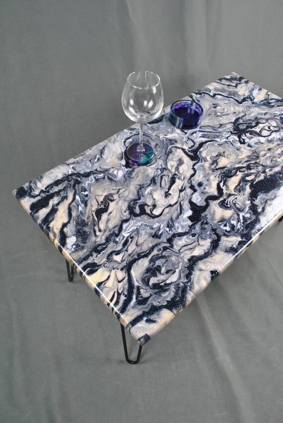 Black Grey and Cream Epoxy Coffee Table Resin Marble Table
