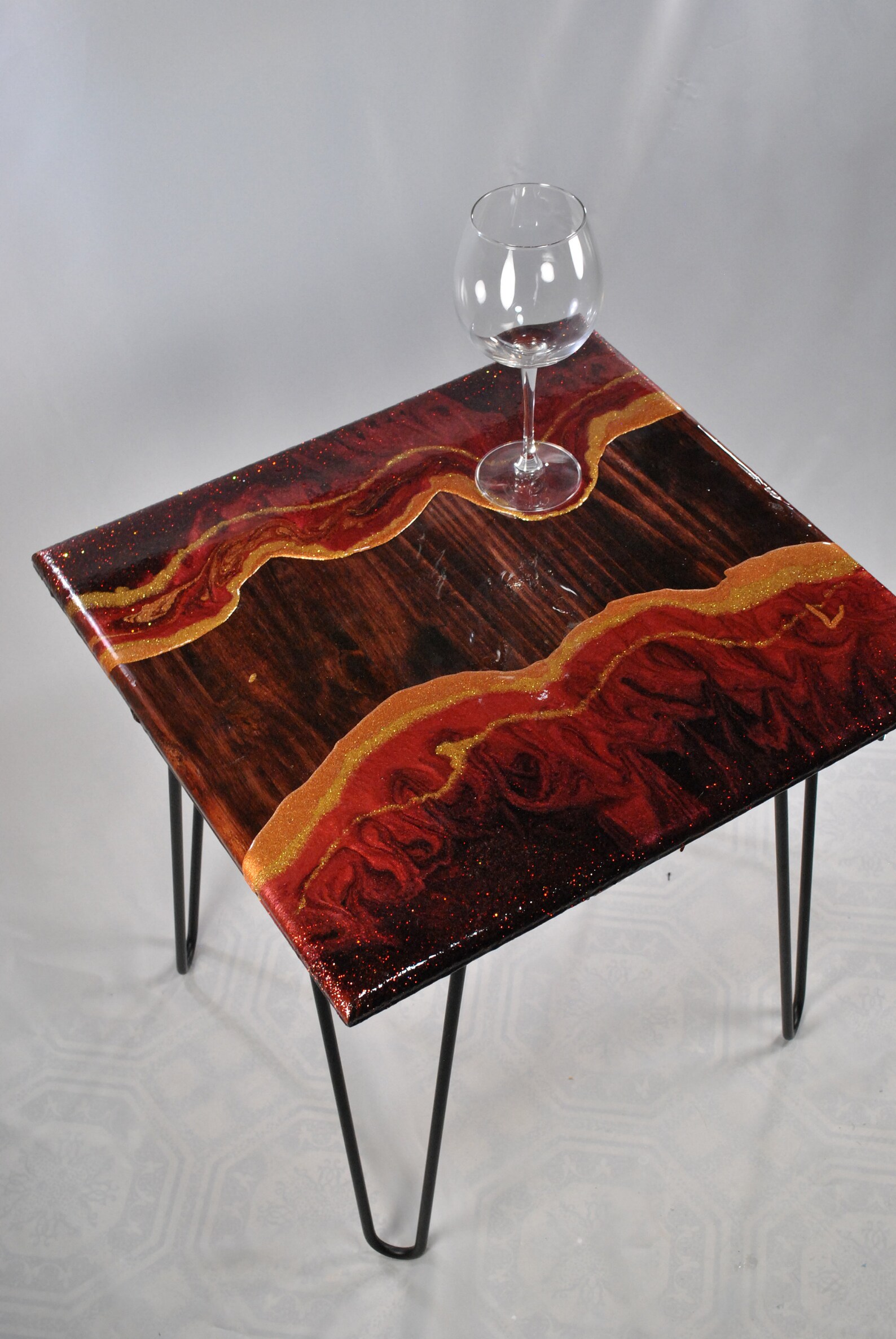 Small Epoxy Side Table Mahogany and Magma Epoxy End Table | Etsy