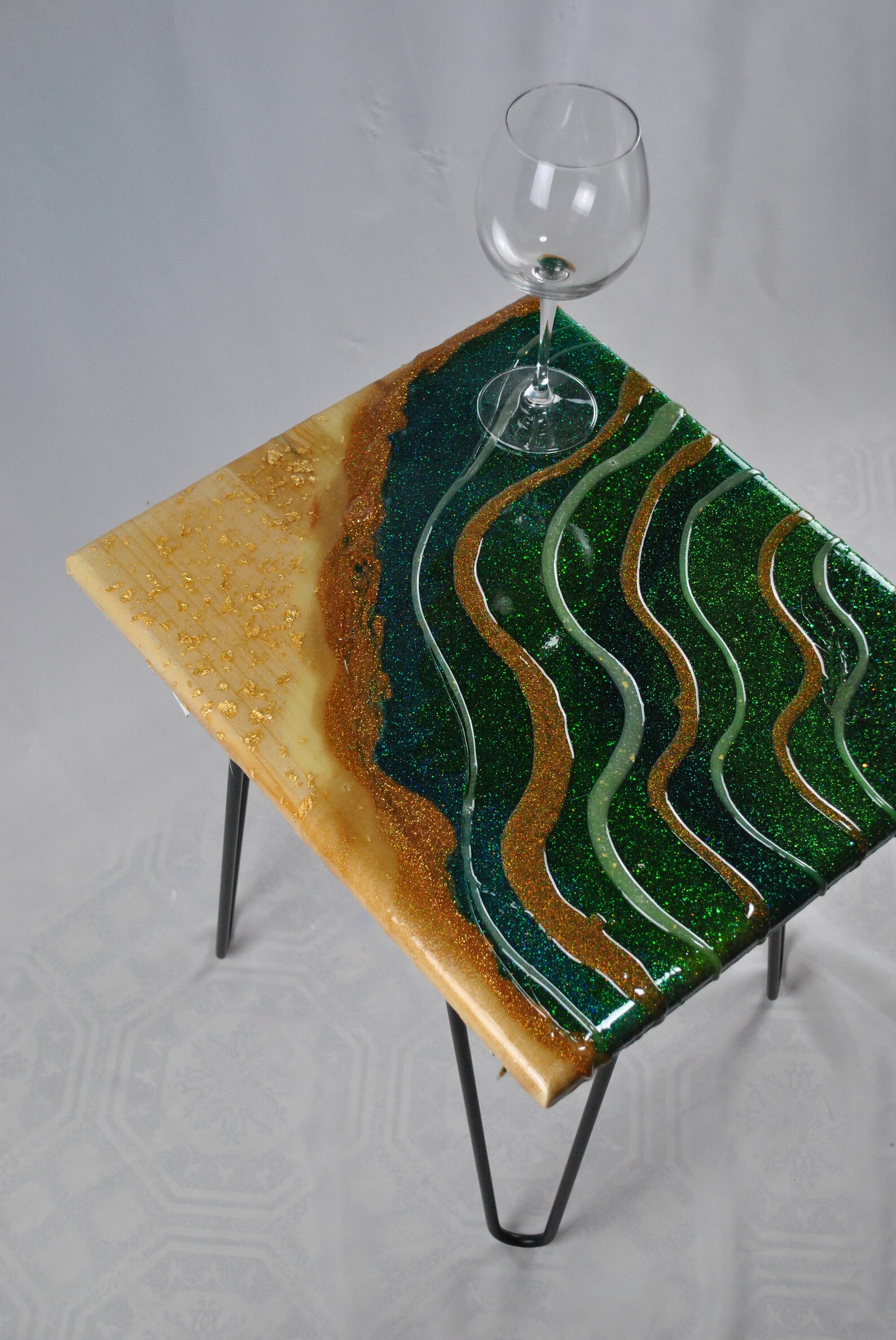 Emerald and Gold Epoxy Side Table Resin End Table Epoxy Etsy