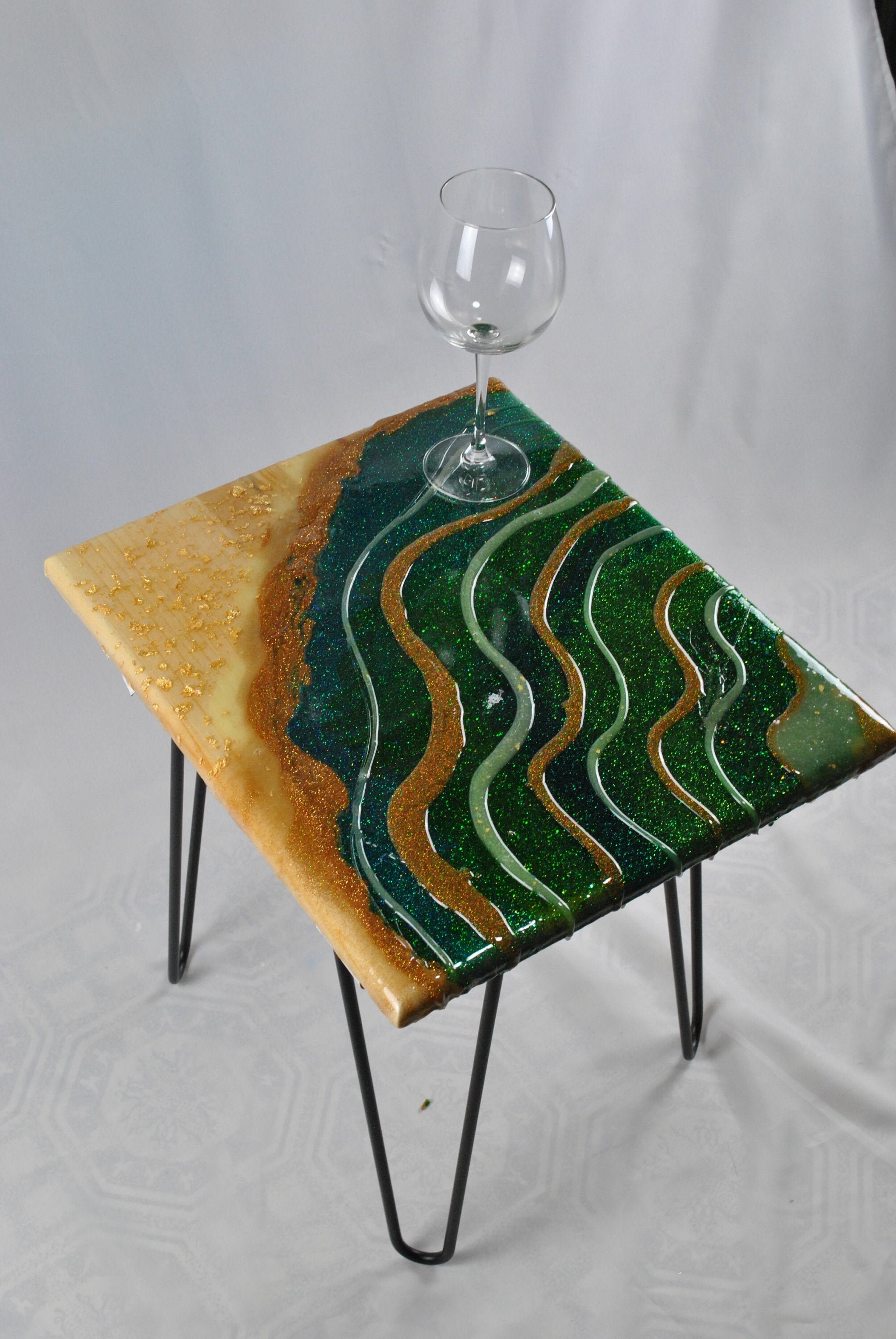 Emerald and Gold Epoxy Side Table Resin End Table Epoxy Etsy