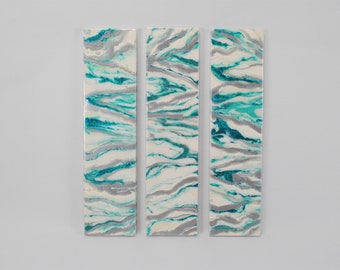Aqua, Teal, and Marble Three Panel Wall Hanging Set