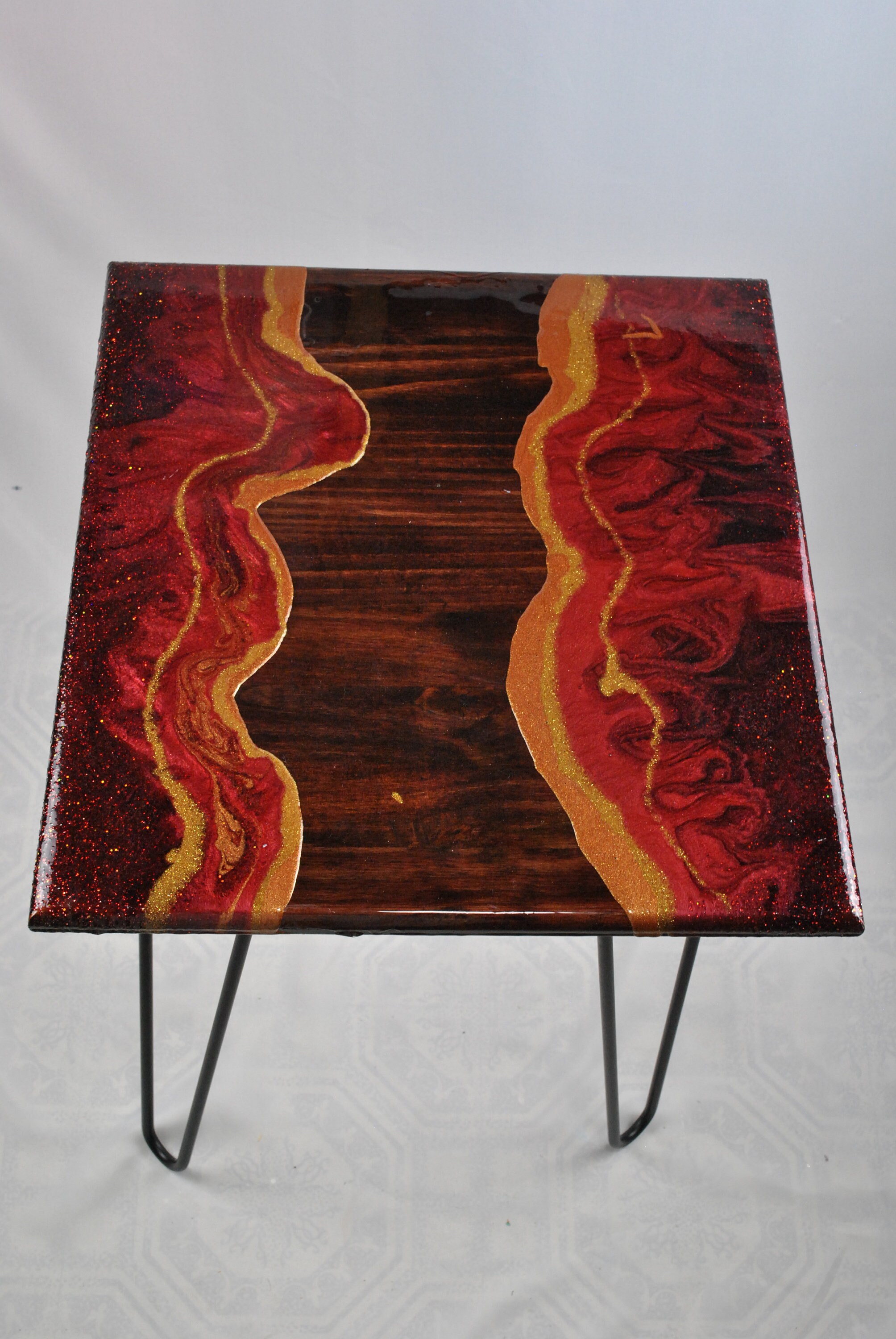 Small Epoxy Side Table Mahogany and Magma Epoxy End Table | Etsy