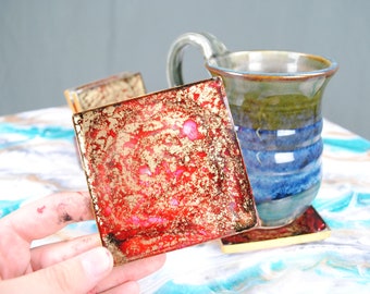 Gold, and Red Wine, Resin Coasters Set, Coasters With Holder, Gilded Coasters, Wedding Gift, Housewarming, Abstract Art