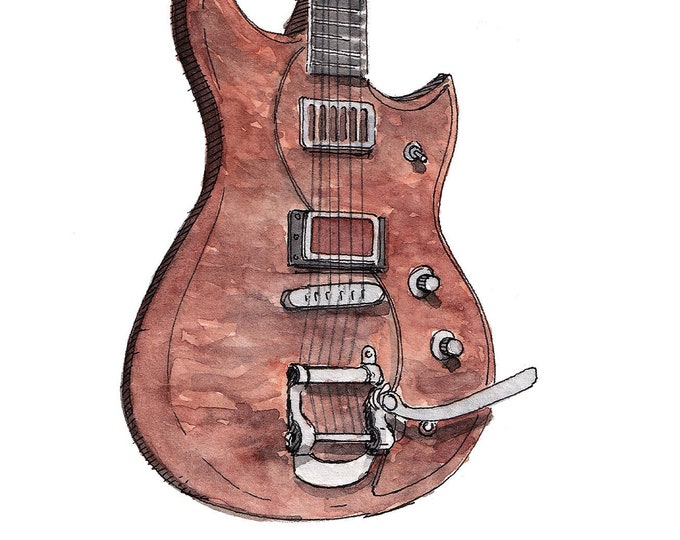 BIGSBY ELECTRIC GUITAR - Music, Instrument, Rock and Roll, Drawing, Ink, Watercolor Painting, Sketchbook, Art, Print, Drawn There