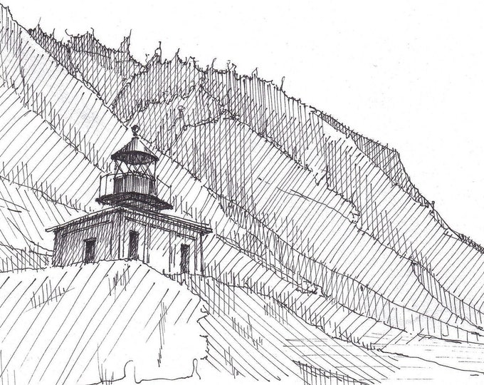 LOST COAST LIGHTHOUSE - California, Pacific Ocean, Beach, Hiking, Drawing, Pen and Ink, Sketchbook, Art, Drawn There