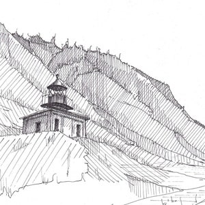 LOST COAST LIGHTHOUSE - California, Pacific Ocean, Beach, Hiking, Drawing, Pen and Ink, Sketchbook, Art, Drawn There