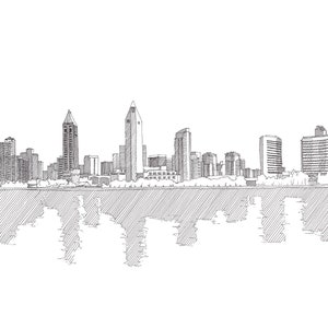 SAN DIEGO SKYLINE - California, Architecture, City, Reflection, Downtown, Architecture, Pen and Ink, Drawing, Sketch, Art, Drawn There