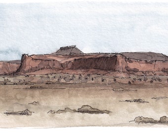 NEW MEXICO MOUNTAINS - Red Rock Mountains, Sandstone, Plein Air Landscape Watercolor Painting, Sketchbook, Drawing, Art Print, Drawn There