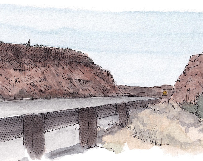 ROUTE 40 NEW MEXICO - Red Rock Mountains, Travel, Southwest Road Trip, Watercolor Painting, Drawing, Sketchbook, Art Print, Drawn There