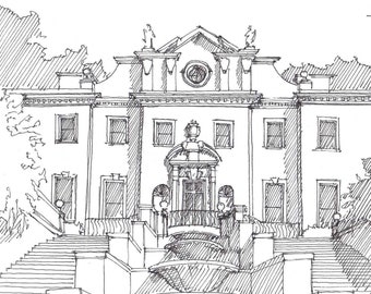 HISTORIC SWAN HOUSE in Atlanta, Georgia - Antebellum Mansion, Southern, Fountain, Pen and Ink, Drawing, Sketchbook, Art, Drawn There