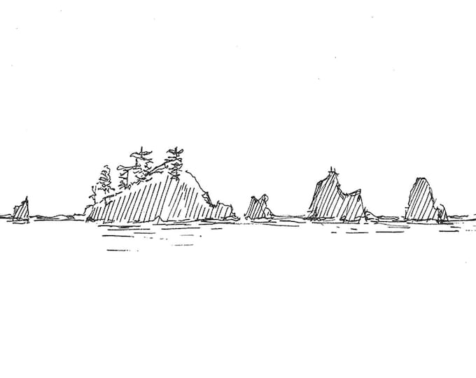 SEA STACK 3-PACK - Olympic National Park, Washington, pnw, Rocky Coastline, Drawing, Sketchbook, Pen and Ink, Art, Drawn There