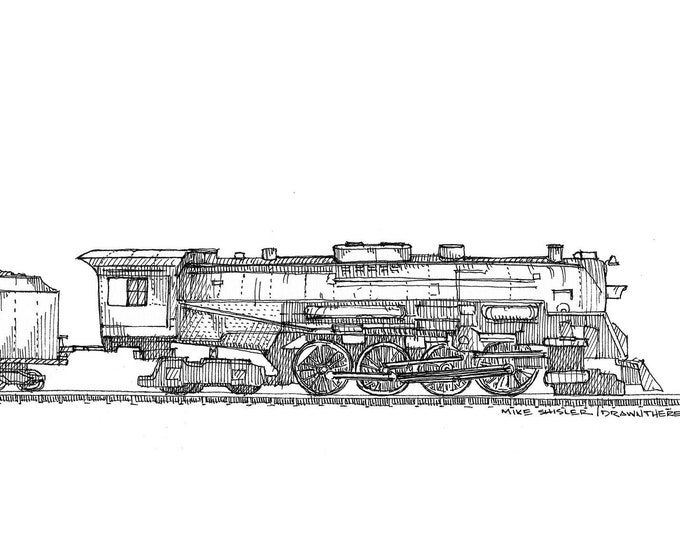 POLAR EXPRESS LOCOMOTIVE - Train, Steam Engine, Railroad, Drawing, Pen and Ink, Line Drawing, Sketchbook, Art, Art Print, Drawn There