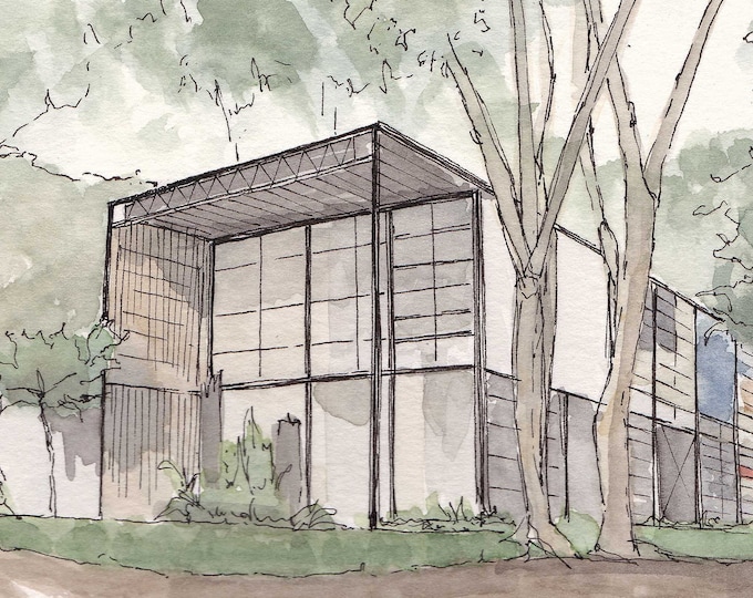 EAMES HOUSE Santa Monica, California - Architecture, Furniture Design, Modular, Pen and Ink, Watercolor, Painting, Art, Sketch, Drawn There