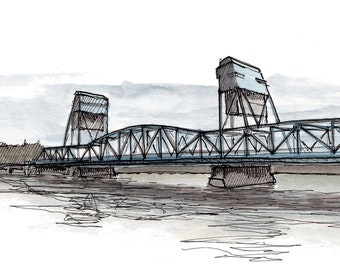 CLARKSTON WASHINGTON Snake River Bridge - Idaho, Clear River, Ink, Drawing, Watercolor, Painting, Sketchbook, Art, Drawn There