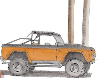 1975 FORD BRONCO - Truck, 4x4, California, Palm Trees, Off-Road, Drawing, Pen and Ink, Watercolor, Painting, Sketchbook, Art, Drawn There