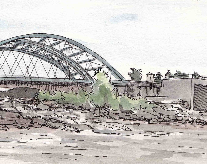 CONFLUENCE PARK, Denver, Colorado - River, Platte River, Bridge, Drawing, Pen and Ink, Watercolor, Painting, Sketchbook, Art, Drawn There