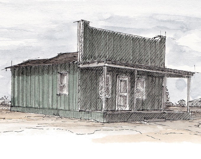 ALLENSWORTH, CALIFORNIA Building 1 - African American Community, Black History, Pen and Ink, Watercolor, Drawing, Painting, Drawn There