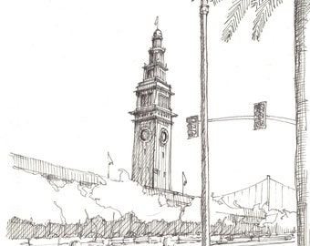 FERRY TERMINAL BUILDING - San Francisco, Tower, Architecture, Drawing, Pen and Ink, Sketchbook, Art, Drawn There