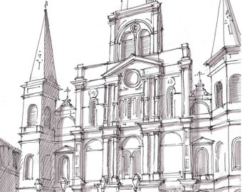ST LOUIS CATHEDRAL - New Orleans, Louisiana, Drawing, Art, Sketch, Painting, Pen and Ink, Watercolor, Architecture, Sketchbook, Drawn There
