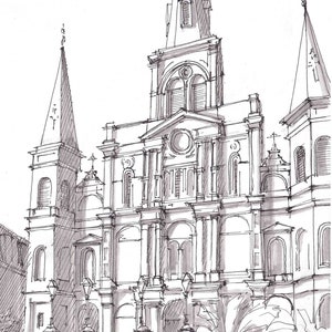 ST LOUIS CATHEDRAL - Nueva Orleans, Luisiana, Dibujo, Arte, Boceto, Pintura, Pluma y Tinta, Acuarela, Arquitectura, Sketchbook, Dibujado Allí