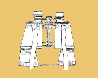 VINTAGE BINOCULARS - Drawing, Pen and Ink, Yellow, Sketchbook, Sketch, Art, Drawn There