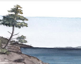 FLATHEAD LAKE MONTANA - Plein Air Watercolor Landscape Painting Art Print, Wayfarers State Park Sketchbook Art, Drawn There
