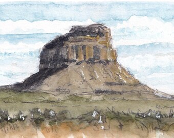 CHACO CANYON MESA - New Mexico Southwest Landscape Plein Air Watercolor Painting, Drawn There
