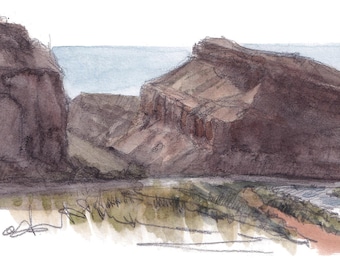 WIND RIVER RESERVATION - Red Rock Mesa Wyoming Landscape Plein Air Watercolor Painting Art Print, Sketchbook Art Wall Print, Drawn There