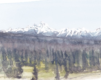 GRAND TETON MOUNTAINS - Plein Air Watercolor Landscape Painting, Wyoming National Park Art Print, Jackson Hole, Drawn There