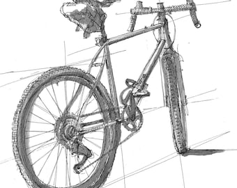 GRAVEL BIKE - Steel Frame Niner RLT9, Pen and Ink Drawing Bike Art Print