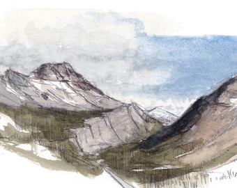 ICEFIELDS PARKWAY CANADA - Plein Air Watercolor Landscape Painting of Athabasca Pass Big Bend Viewpoint near Banff & Lake Louise, Art Print