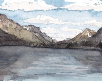 LAKE McDONALD  - Glacier National Park Montana, Plein Air Watercolor Landscape Painting Art Print, Drawn There