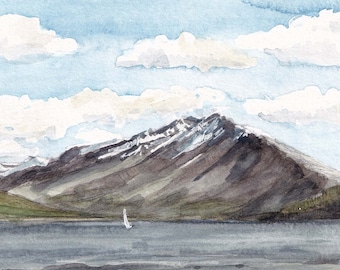 SAILBOAT AND MOUNTAINS - Silverthorne Colorado Dillon Reservoir Lake Mountains Sailboat Plein Air Landscape Watercolor Painting, Drawn There