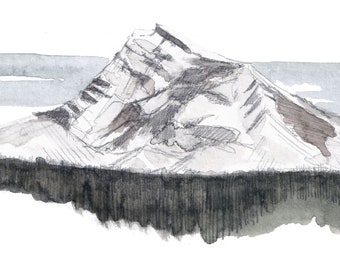 GLACIER NATIONAL PARK - Heavens Peak Mountain Plein Air Watercolor Landscape Painting Art Print, Sketchbook Art Loose Style, Drawn There