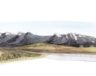 MISSION MOUNTAINS MISSOULA - Montana Plein Air Watercolor Landscape Painting Sketchbook Art Print
