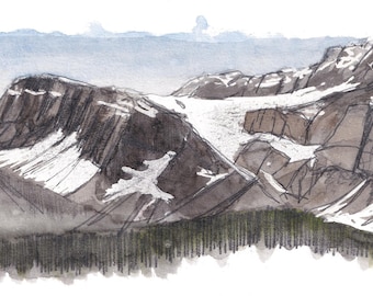 ICEFIELD PARKWAY GLACIER - Plein Air Watercolor Painting of Mountains and Glaciers Along Canadas Icefield Parkway Near Lake Louise